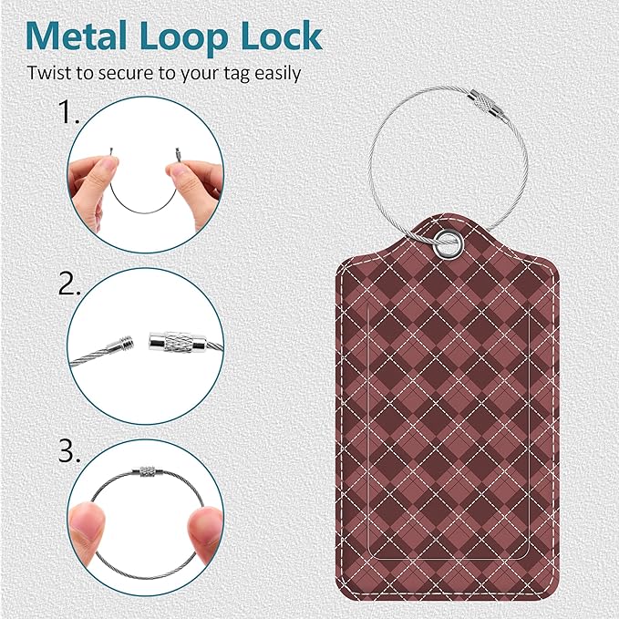 Luggage Tags for Suitcases, 2 Pack Cute PU Leather Luggage Tag TSA Approved with Stainless Steel Loop and Address Card Baggage Tag for Travel&Hotel Stays&Cruise Ships&Shipping and Mailing