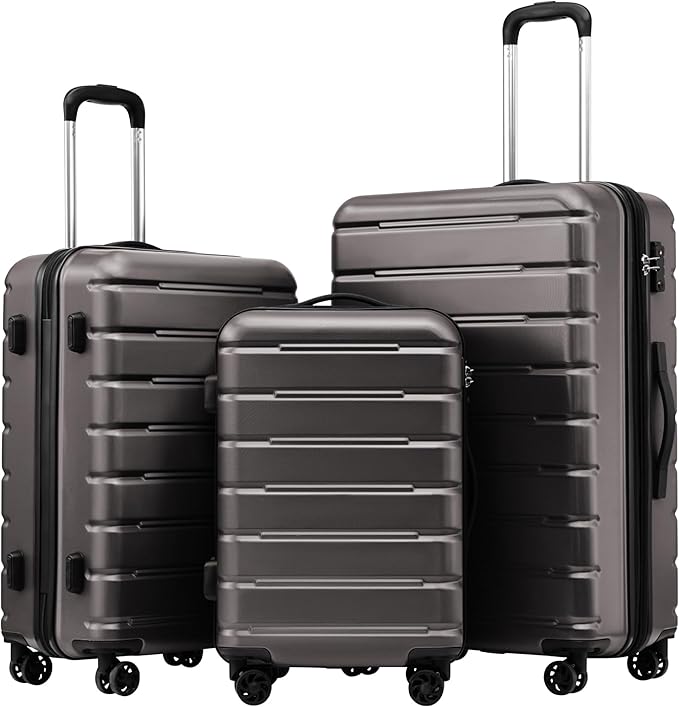 Coolife Luggage 3 Piece Set Suitcase Spinner ABS+PC Hardshell Lightweight TSA Lock USB Port, 20in 24in 28in Carry on Expandable (only 28’’), Gray