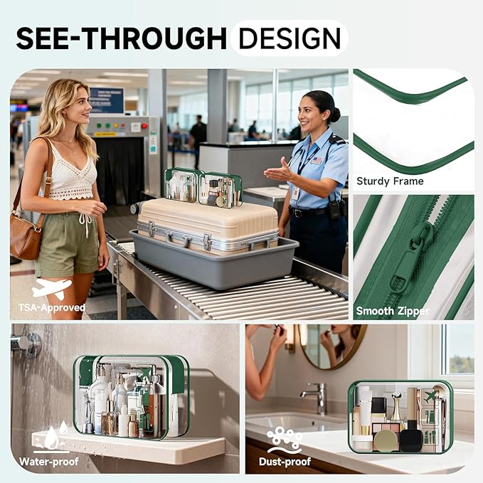 11 Set Packing Cubes for Travel, Gifts for Women Mom Kids, TSA Approved Bags for Makeup, Cosmetic, Toiletry, Suitcase Organizers for Checked Luggage, Cruise Essentials,Airplane Accessories, Dark Green