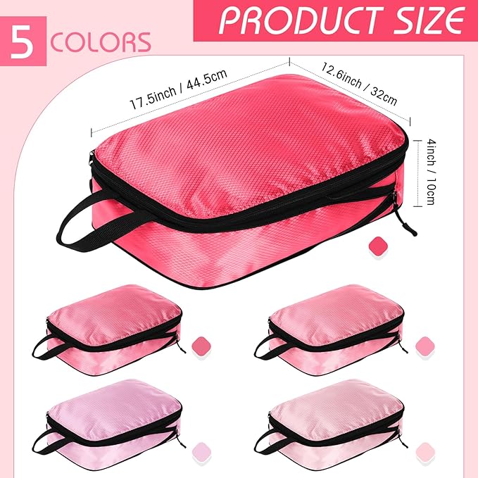 5 Pack Compression Packing Cubes for Travel Space Saving Cubes Luggage Organizer for Suitcase(Pink,L)