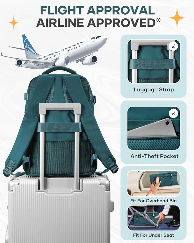 coofay Travel Backpack Carry on Flight Approved Mochila De Viaje Carry on Backpack for Airplanes Spirit Airlines Personal Item Bag 18x14x8 Inches Travel Bag Traveling Backpack for Women Men