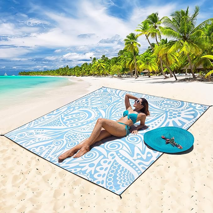 Beach Blanket Waterproof Sandproof Extra Large Beach Mat 79" X 83"/120"x108"for 1-8 Adults Quick Drying Durable Outdoor Picnic Mat for Beach Travel Camping Hiking