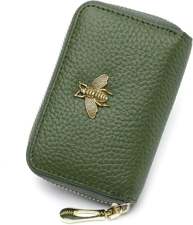 imeetu RFID Credit Card Holder, Small Leather Zipper Card Case Wallet for Women