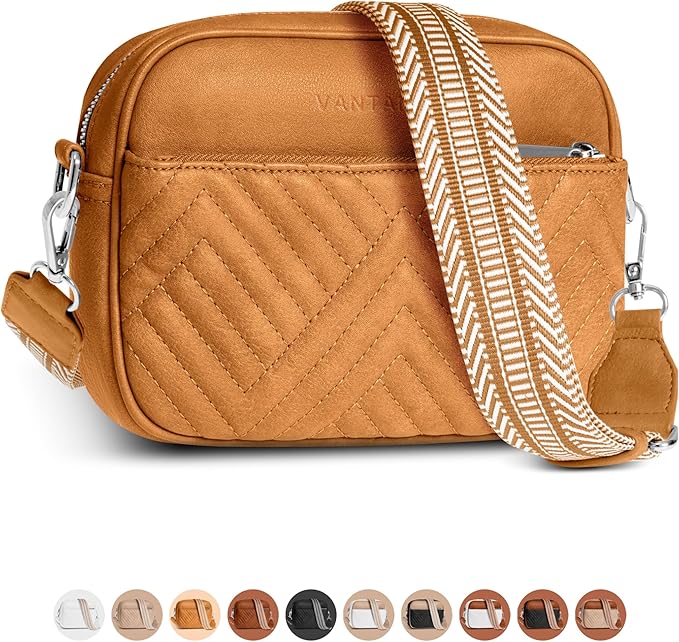 Vantamo Premium Quilted Crossbody Bags for Women with Anti-Pickpocket Clip, Vegan Leather Handbags, Travel Purses for Women