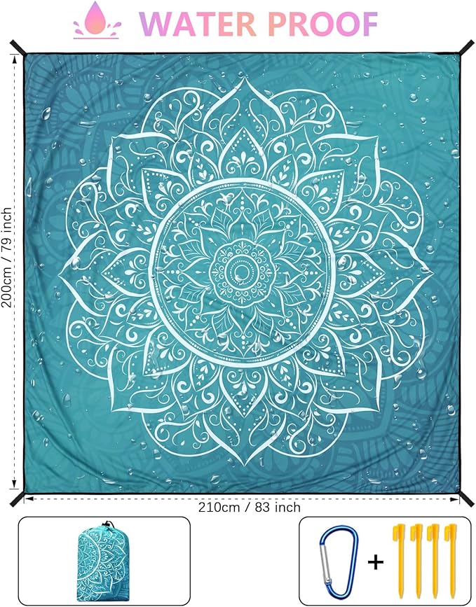 Beach Blanket Waterproof Sandproof Beach Mat for 1-8 Adults Quick Drying Durable Outdoor Picnic Mat for Beach Festival Travel Camping Hiking (Large Mandarin, 79"×83"(4 Person))