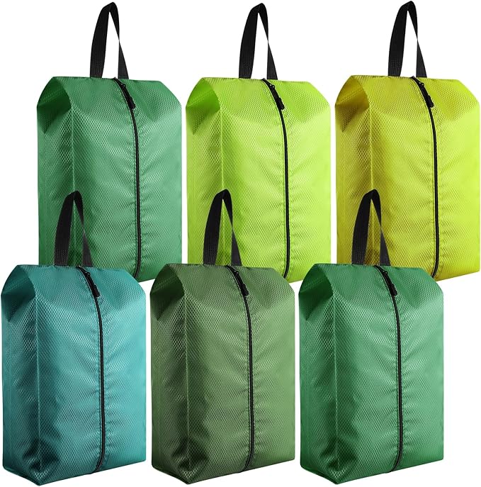 6 Pcs Travel Shoe Bags with Zipper Portable Suitcase Shoe Organizer Packing for Men Women Nylon Multicolor(L,Green)