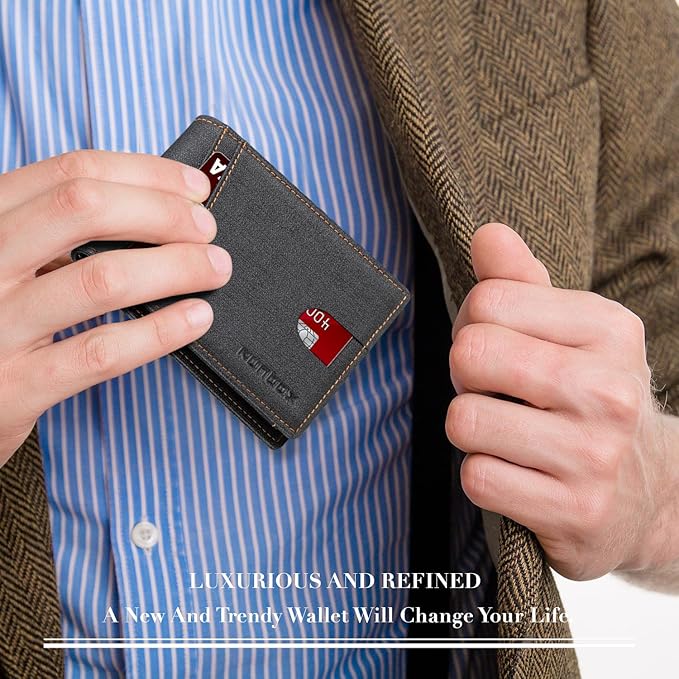 RUNBOX Wallet for Men Slim Rfid Leather 2 ID Window With Gift Box | Slim, Rfid, 2 ID Window, With Gift Box, Slim, Rfid
