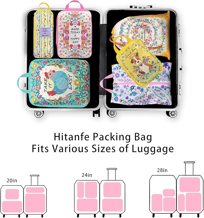 6 Pcs Compression Packing Cubes for Travel, Waterproof Luggage Organizer Washable Storage Bags Set - Packaging Cubes for Backpack Travel and Carry-Ons