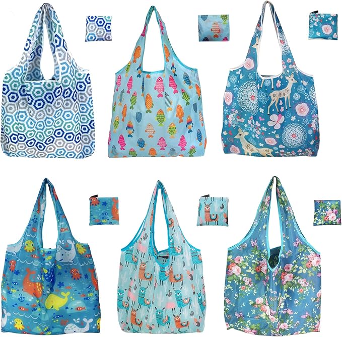 6 Pack Reusable Grocery Bags Heavy Duty with Handles, Reusable Shopping Bags for Women, Foldable, Washable for Store, Travel