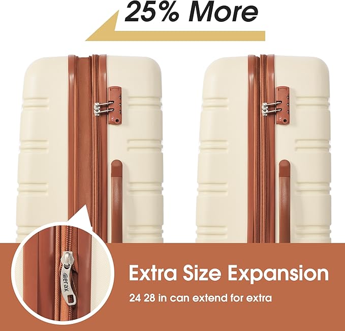 Merax Luggage Sets 13 Piece Suitcase Set 16/20/24/28 IN,Carry on Luggage and Travel Bag TSA Lock Expandable,Hard Case Luggage with Spinner Wheels,White and Brown