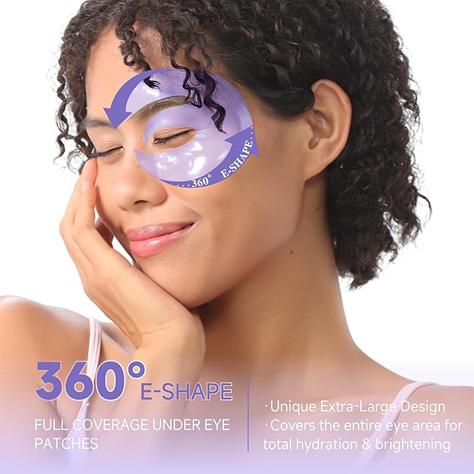 Under Eye Patches with Grape Seed Extract, Eye Patches for Puffy Eyes and Dark Circles, 360° Under Eye Mask for Radiance Boosting Effect, Dark‑Circle Reduction, Relieves Skin, 12 Pairs (Purple)