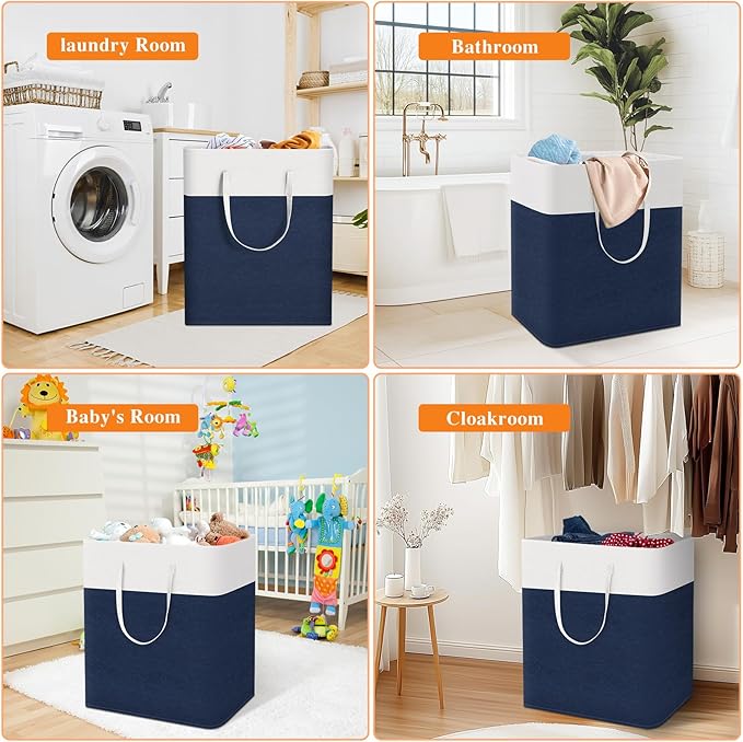laundry basket 3-Pack, laundry hamper, Hamper with handles, collapsible laundry baskets, Waterproof dirty clothes hamper, Towel Storage for Home or Dorm, 100L-Blue
