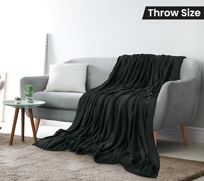 Utopia Bedding Sherpa Blanket Throw Size (Black, 50x60 Inches) - Soft Lightweight Plush Fleece Reversible Blanket for Bed, Sofa, Couch, Camping and Travel