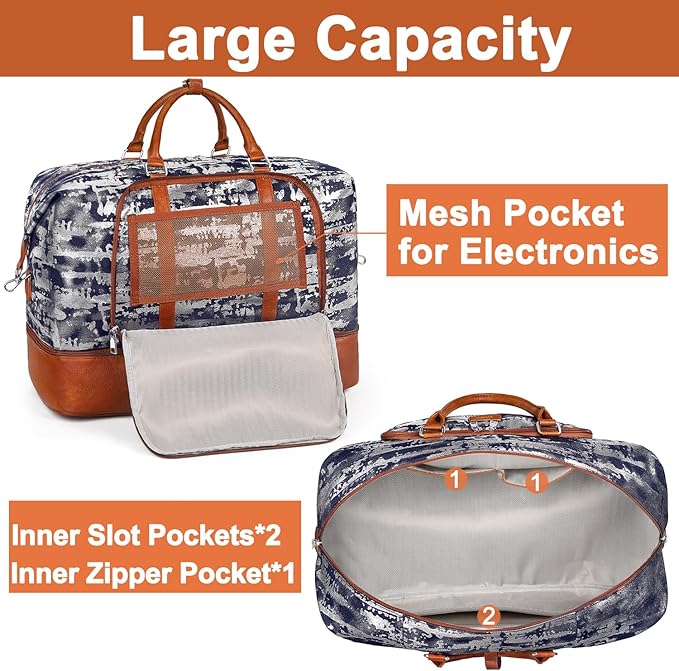 Travel Weekender Bag for Women, 21" Overnight Bag with Shoe Compartment 50L Large Travel Duffel Bag Carry On Tote for Weekend, Overnight, Business Trips, Water Resistant