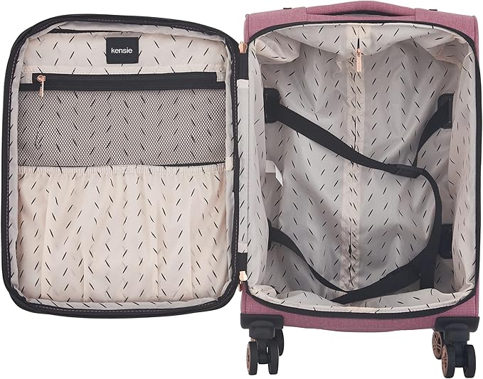 kensie Hudson Softside 3-Piece Spinner Luggage Set, Mellow Mauve