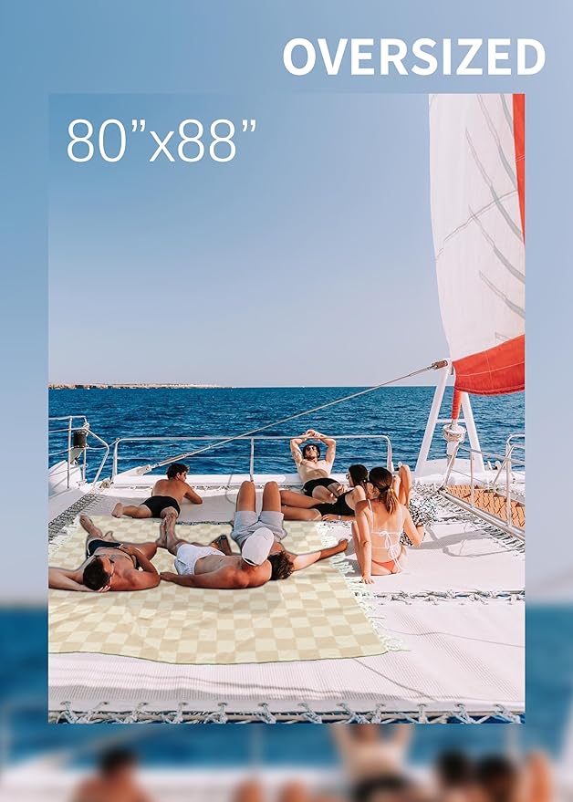 Antfuny Giant Beach Towel Blanket Autumn Outing Stuff for Women & Men Road Trip Camping Gear Ship Cruise Gear Must Haves Extra Large XXL Beige Plain PatternAirplane Accessories Travel Gadgets