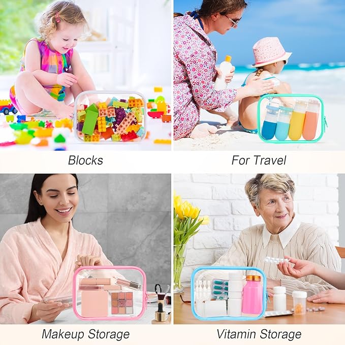 Sanwuta 6 Pcs Clear Hard Zipper Case Plastic Zipper Pouches Transparent Makeup Bag Pencil Case Pouches Toiletry Diaper Bag for Travel Toy Storage Organizer Bins(Colorful,7.09 x 5.12 x 2 Inch)