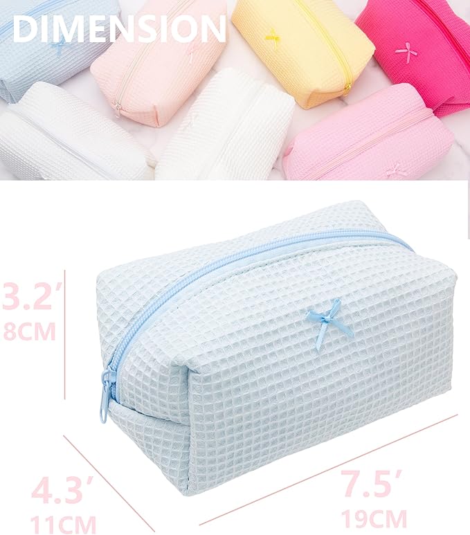 PAZIMIIK 2PCS Cozy Makeup Bag Travel Cosmetic Bag for Women Soft Toiletry Bag Aesthetic Makeup Organizer Portable Large Zipper Pouch for Skincare Beauty Accessories Brushes Waffle Check Blue