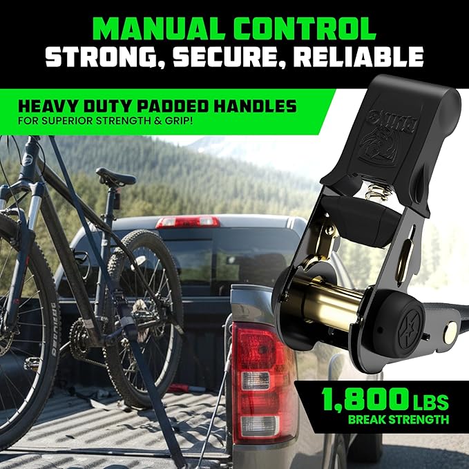 Rhino USA Ratchet Straps Tie Downs (4-Pack) - 1 Inch x 15 Feet (1,823lb Break Strength) - Ultimate Tie Down Straps with Safety S Hooks - for Trucks, Cargo, Moving, Appliances - Black