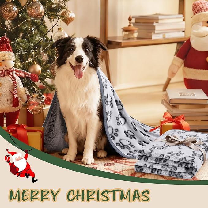 Luciphia Premium Soft Dog Blanket for Small Medium Large Dogs Washable 300GSM Fluffy Warm Fleece Puppy Cat Paw Print Pet Flannel Grey Paw XL(57"x40")