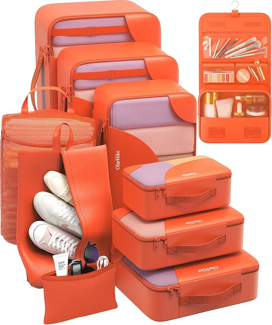 10 Set Packing Cubes for Travel, Gifts for Women Mom,Anti-Tearing Suitcase Organizer for Luggage with Shoe & Hanging Toiletry Bag,OlarHike Vacation Essentials & Accessories for Cruise Ship