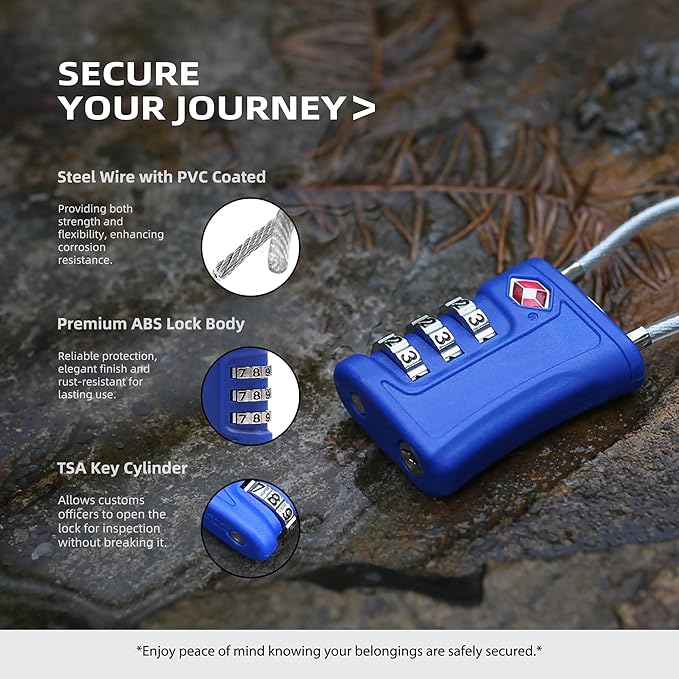 Luggage Locks TSA Approved 2 Pack, Small Padlock Combination, TSA Locks for Luggage, Travel Combo Padlock with Code, for Suitcase, Backpack Zipper, Locker, Gun Case (Black+Blue)