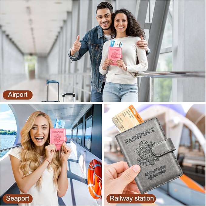 Herain Passport Holder for Travel Cruise Essentials, 2 Pcs Passport Cover Wallet Case Travel Gifts Women Men Family, RFID Passports Book Card Holders Travels Accessories Must Haves