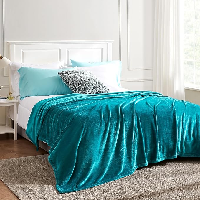 Hansleep Fleece Teal Full Blanket, Super Soft Flannel Fuzzy Plush Cozy Blanket for All Seasons, Teal, Full 84x90 Inches