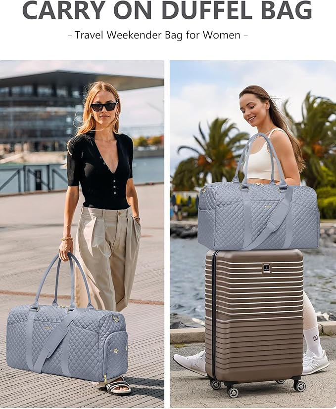 Women Weekender Travel Duffle Bag: Travel Duffel Overnight Bags with Shoe Compartment Large Carry on Tote with Toiletry Bag Weekend Traveling Yoga Gym Hospital Bag for Women with Wet Pocket Grey