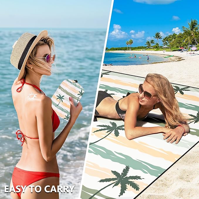 Beach Blanket Waterproof Sandproof Extra Large Beach Mat 79" X 83"/120"x108"for 1-8 Adults Quick Drying Durable Outdoor Picnic Mat for Beach Travel Camping Hiking