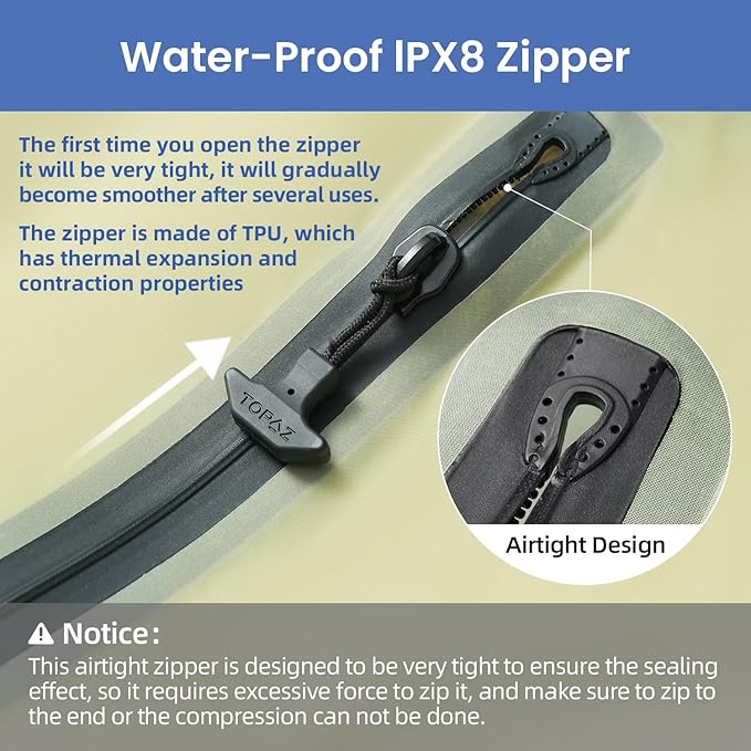BAGAIL TPU Vacuum Bag for Travel, Reusable Compression Bag with IPX8 Waterproof Zipper, Save Space for Suitcase, Backpack and Carry on (Olive Green, Large, With Pump)