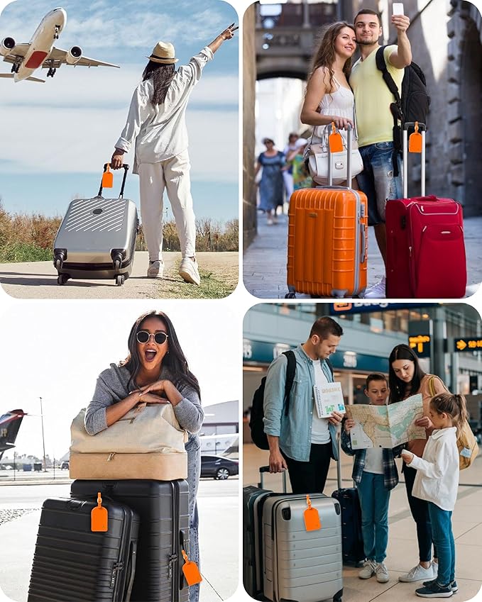 Luggage Tags for Suitcases, PU Leather Travel Tags for Luggage.(Orange)
