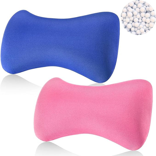 Thyle 2 Pack Bead Neck Pillow Small Bone Shape Neck Support Cushion for Bed Sofa Travel Soft Pillow for Home Sleeping Headrest and Lumbar Support(Pink, Blue)
