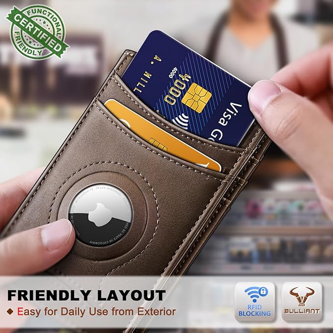 BULLIANT Men Airtag Wallet,Slim Wallet Money Clip Card Holder Magnetic Closure 12 Cards in Front Pocket RFID Blocking