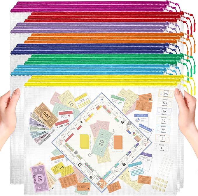 24pcs Mesh Zipper Pouch, Puzzle Storage Bags, A3 17x12 Inches Large Reusable Zipper Pouches for for Classroom Office Supplies Organizing, Extra Large Zipper Bags, Board Game Storage