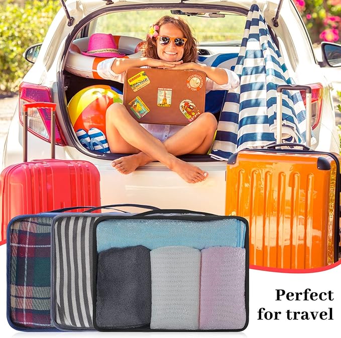 Tudomro 12 Pcs Large Packing Cubes Luggage Organizers for Suitcase Mesh Travel Organizer Bags Travel Packing Organizers for Traveling Camping Hiking
