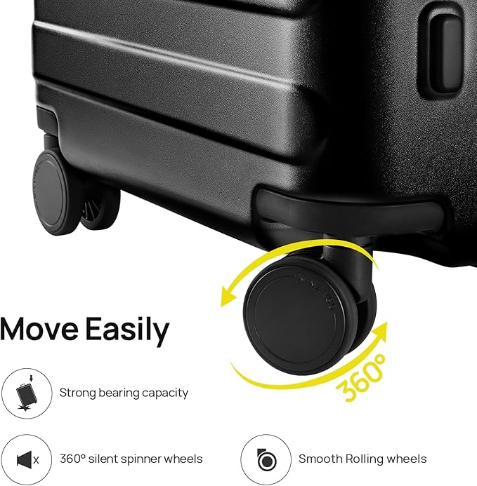 NINETYGO Medium Checked Luggage 26 Inch, Checking In Luggage with Smooth Spinner Wheels, Lightweight, Hard Shell PC Suitcase, Lightweight Travel Luggage, TSA Approved (Black, Rhine Basic)