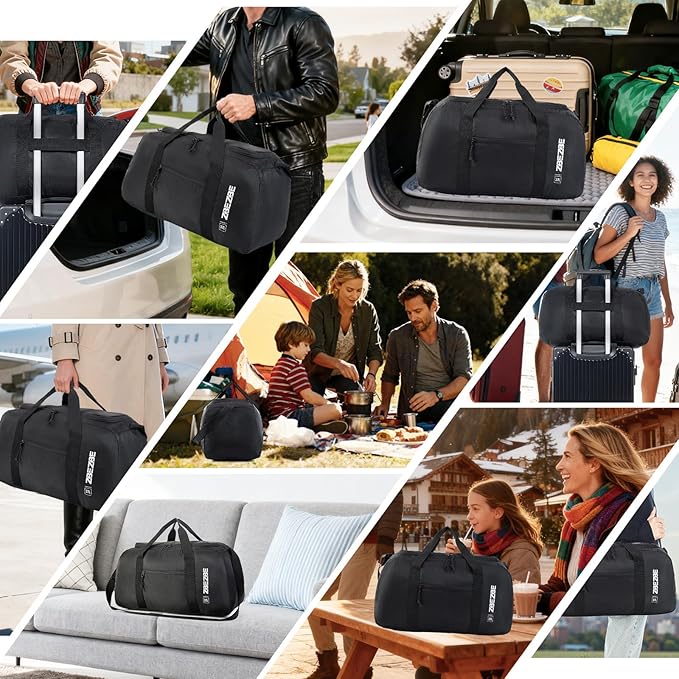 Foldable Travel Duffel Bag, Lightweight & Easy to Carry Water-Repellent Duffle Bag - 2-Way Zipper & Interior Pouch, Ideal for Weekend Trips, Daily Use,Camping，Sports
