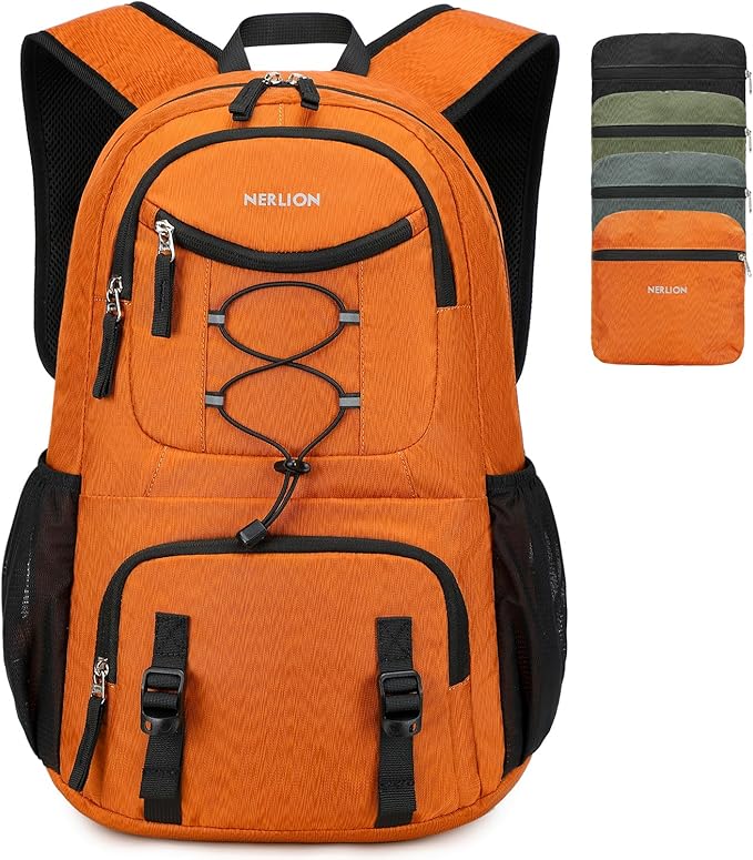 Nerlion Lightweight Foldable 35L Hiking Backpack Travel Backpack for Men Women Camping Waterproof Outdoor Hiking Daypack Backpack Orange