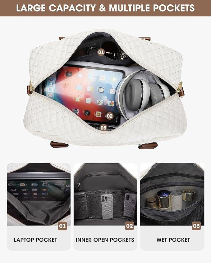 Weekender Travel Duffle Bag for Women: Overnight Bags with Shoe Compartment Carry on duffel Bag for Airplanes with 2 PCS Toiletry Bags Weekend Yoga Gym Hospital Bag with Wet Pocket Brown