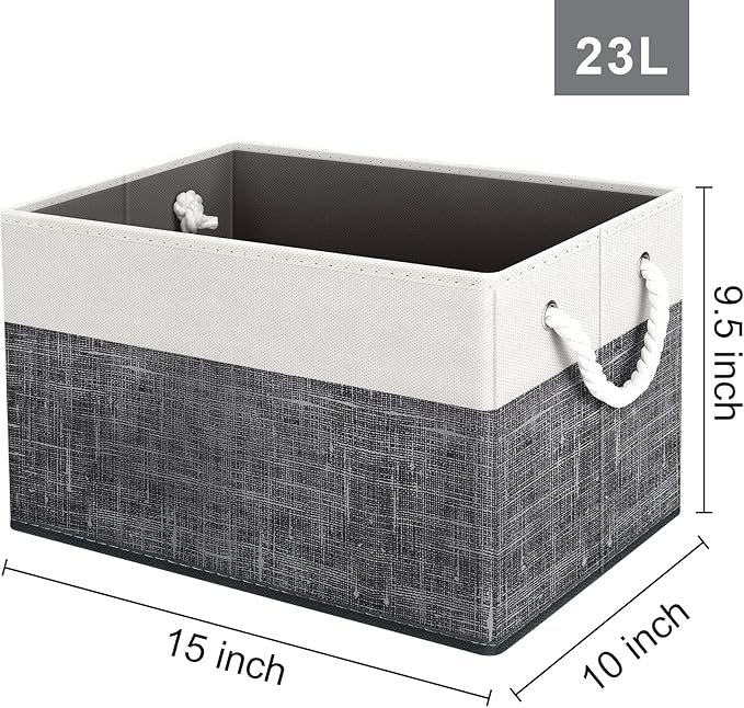 Fab totes Storage Bins [4-Pack], Foldable Storage Baskets for Organizing Toys, Books, Shelves, Closet, Large Storage Box with Rope Handles, Sturdy Organizer Bins, White & Black