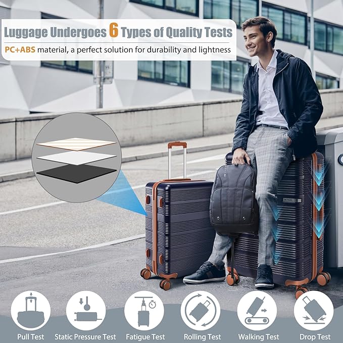 Hoteel Luggage Sets 3 Piece,(4-YEARS WARRANTY) ABS+PC Durable Lightweight Hard Shell Luggage Sets With TSA Lock For Travel,Business Trip, Suitcase Set 20 24 28 Inch, Blue