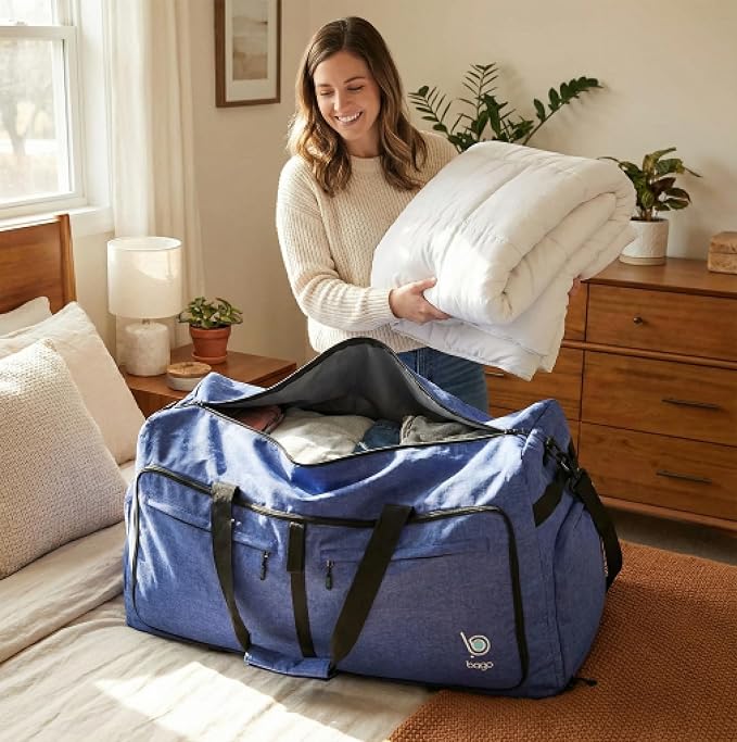 Bago Extra Large Duffle Bag for Travel Women & Men. Durable, Lightweight, Foldable Travel Duffel Bags For Traveling Women. 140L Duffle Bags Use As a Weekender Bag with Shoe Compartment, Checked Duffel