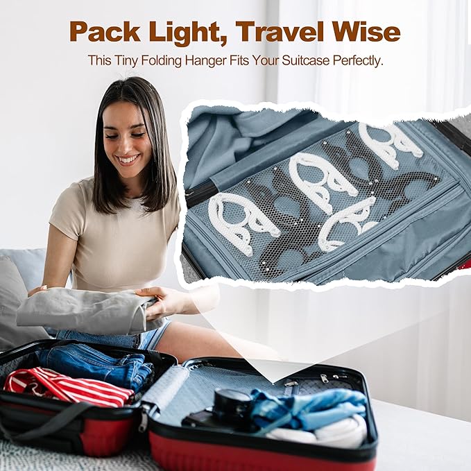 HOUSE DAY Foldable Travel Hangers 10 Pack w/10 Clips, Cruise Essentials 2025, Portable Hanger Collapsible Hangers Plastic, Travel Must Haves for Suitcase, Hotel, RV, Road Trip, Flying, Camping-Black