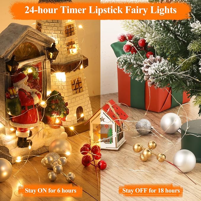 64FT(16×4) Warm White Rechargeable Fairy Lights, 8 Modes Waterproof Battery Operated Mini Twinkle Lights with Timer for Bedroom Christmas Xmas Tree Wedding Decor