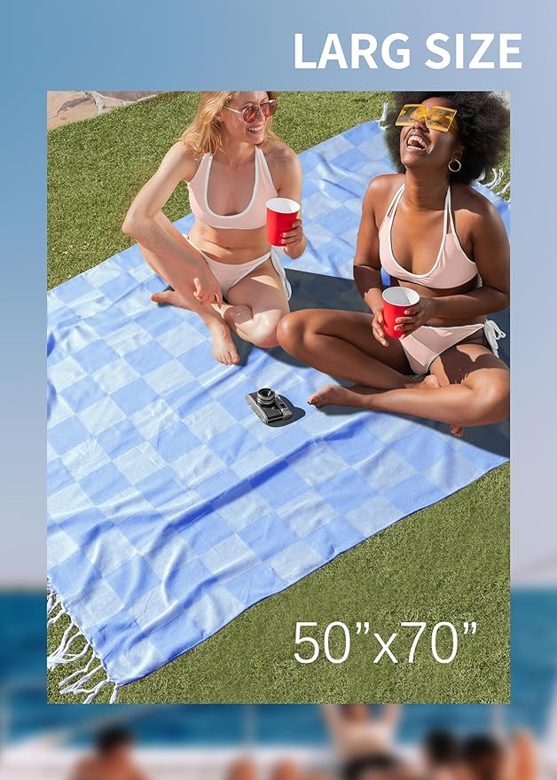 Giant Beach Towel Blanket Autumn Outing Stuff for Women & Men Road Trip Camping Gear Ship Cruise Gear Must Haves Large L Blue Plain Pattern Yard Mat Airplane Accessories Travel Gadgets