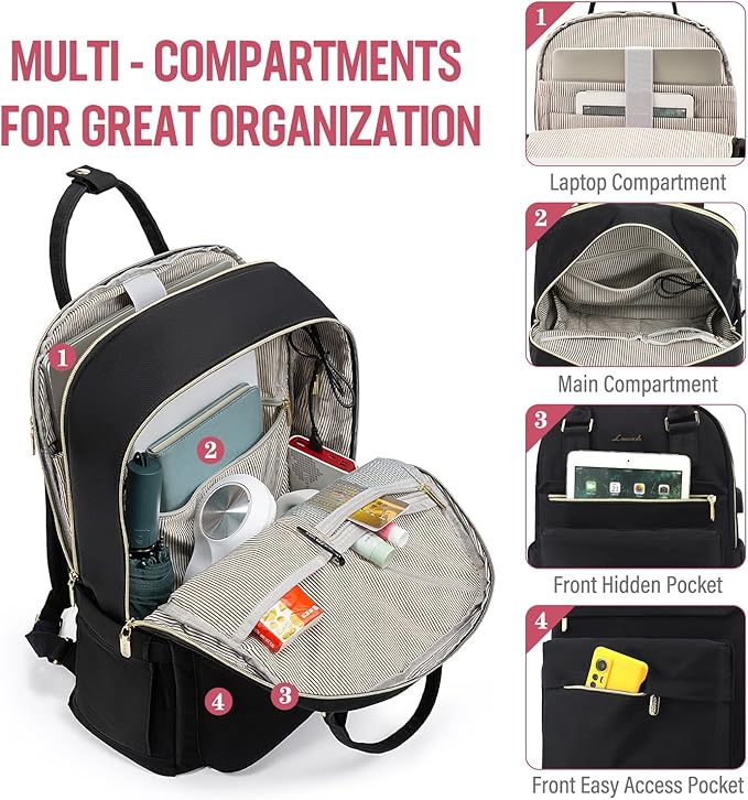 LOVEVOOK Laptop Backpack for Women, 17.3 Inch Laptop Bag with USB Port Fashion Waterproof Backpacks Teacher Nurse Stylish Travel Bags Vintage Daypacks Bookbag for College School Work