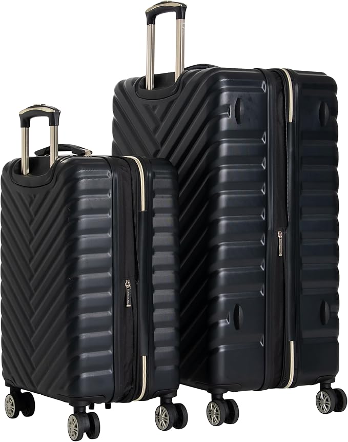 Kenneth Cole REACTION Madison Square Lightweight Hardside Chevron Expandable Spinner Luggage, Black, 2-Piece Set (20" & 28")