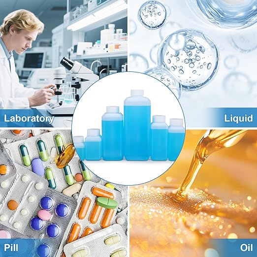 8oz Leak Proof Plastic Bottles with Caps, Laboratory Reagent Bottle, Reusable Small Pill Storage Containers for Travel, Classrooms, Home (2 pack white,2 pack translucent)