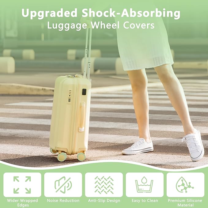 8 Pcs Upgraded Luggage Wheel Covers, Suitcase Protector, Wear-Resistant Anti-Noise Silicone Wheel Covers for 2-2.4” Spinner Wheels, Travel Accessories for Carry On Luggage (Green, Small)